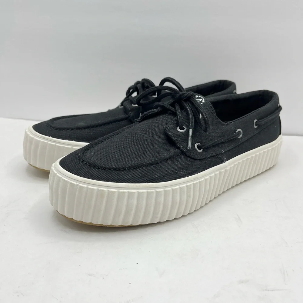 Sperry Women’s Size 10 Pier Wave Boat Platform Sneakers Casual black/white